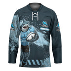 Personalised Cronulla Sutherland Sharks Rugby Hockey Jersey Sharkies Mascot - Sporty Splash Art Style