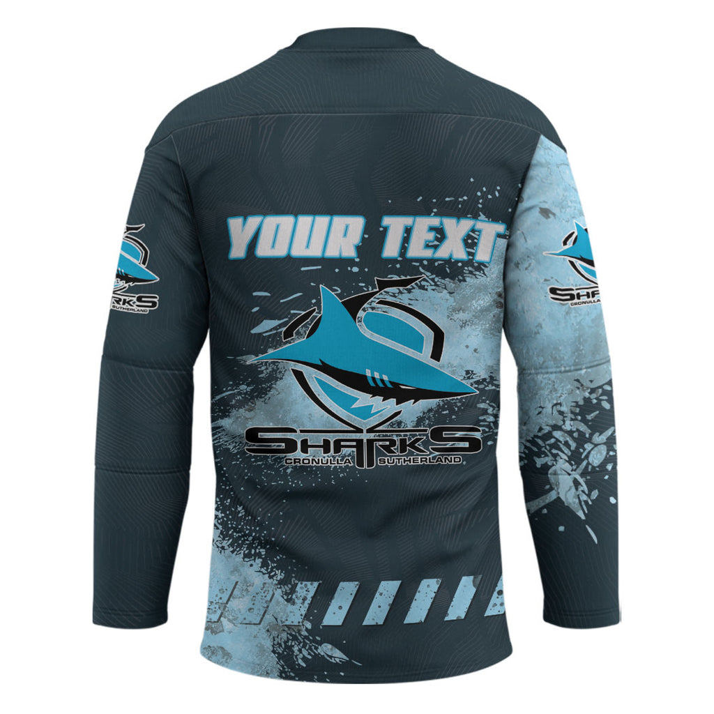 Personalised Cronulla Sutherland Sharks Rugby Hockey Jersey Sharkies Mascot - Sporty Splash Art Style