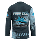 Personalised Cronulla Sutherland Sharks Rugby Hockey Jersey Sharkies Mascot - Sporty Splash Art Style