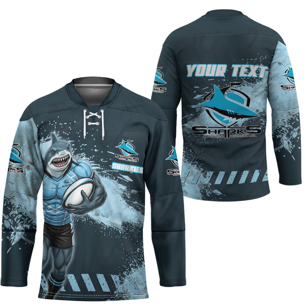 Personalised Cronulla Sutherland Sharks Rugby Hockey Jersey Sharkies Mascot - Sporty Splash Art Style