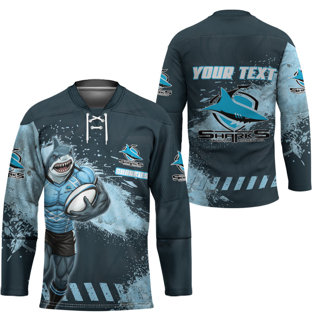 Personalised Cronulla Sutherland Sharks Rugby Hockey Jersey Sharkies Mascot - Sporty Splash Art Style