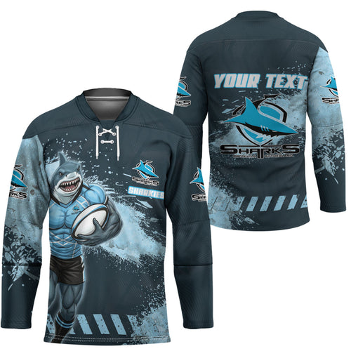 Personalised Cronulla Sutherland Sharks Rugby Hockey Jersey Sharkies Mascot - Sporty Splash Art Style