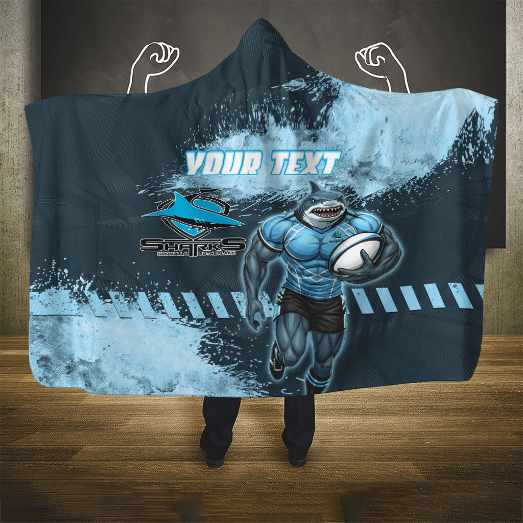 Personalised Cronulla Sutherland Sharks Rugby Hooded Blanket Sharkies Mascot - Sporty Splash Art Style