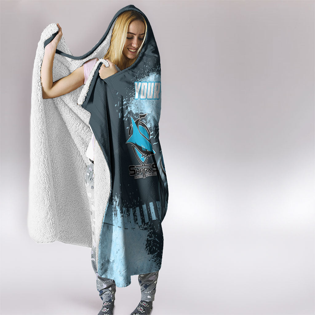 Personalised Cronulla Sutherland Sharks Rugby Hooded Blanket Sharkies Mascot - Sporty Splash Art Style