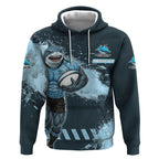 Personalised Cronulla Sutherland Sharks Rugby Hoodie Sharkies Mascot - Sporty Splash Art Style