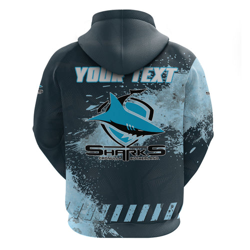 Personalised Cronulla Sutherland Sharks Rugby Hoodie Sharkies Mascot - Sporty Splash Art Style