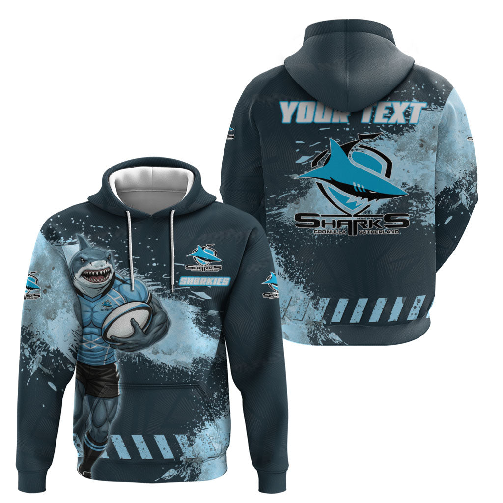 Personalised Cronulla Sutherland Sharks Rugby Hoodie Sharkies Mascot - Sporty Splash Art Style