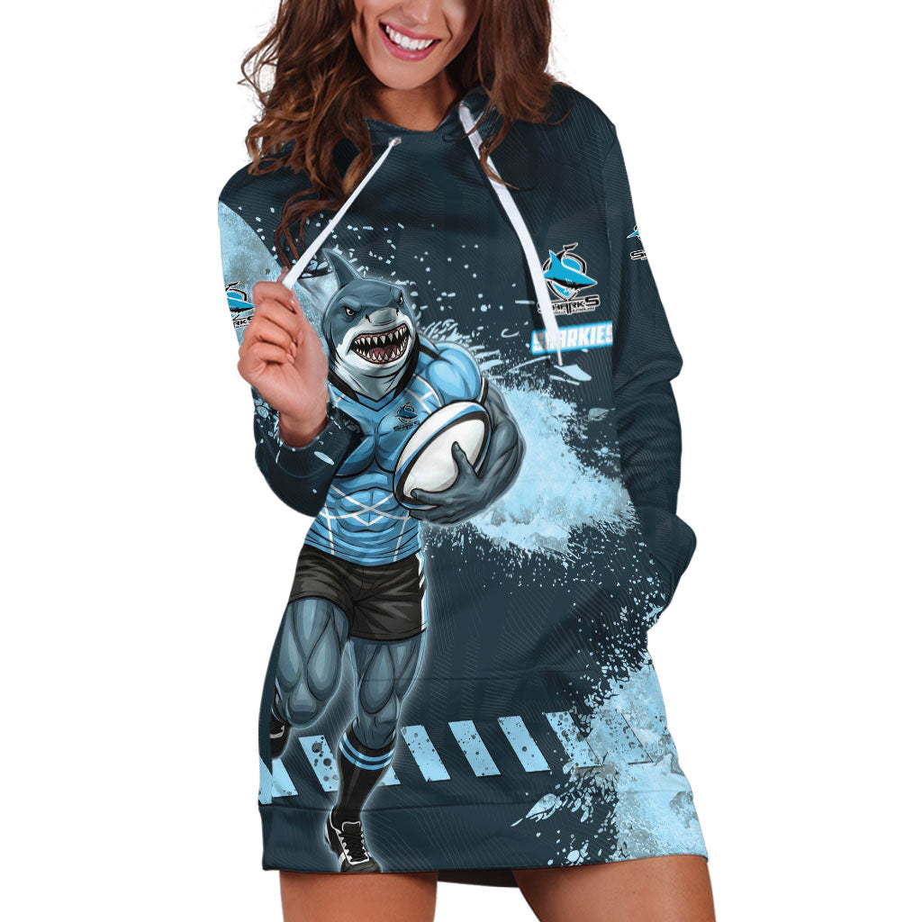 Personalised Cronulla Sutherland Sharks Rugby Hoodie Dress Sharkies Mascot - Sporty Splash Art Style