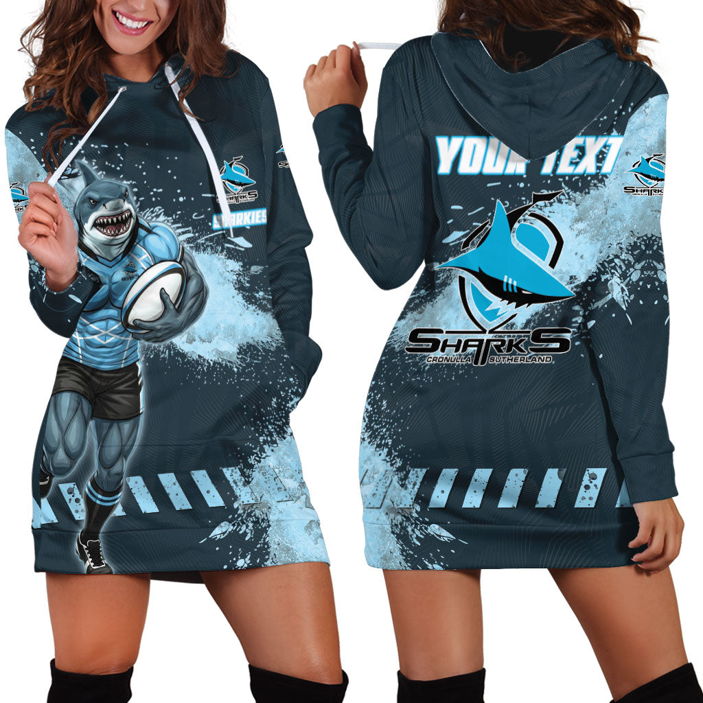 Personalised Cronulla Sutherland Sharks Rugby Hoodie Dress Sharkies Mascot - Sporty Splash Art Style