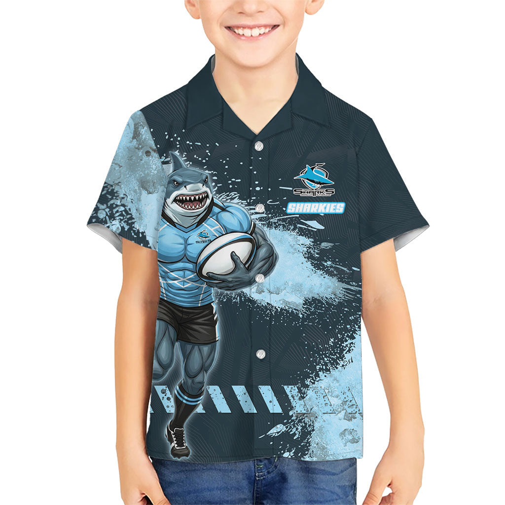 Personalised Cronulla Sutherland Sharks Rugby Kid Hawaiian Shirt Sharkies Mascot - Sporty Splash Art Style