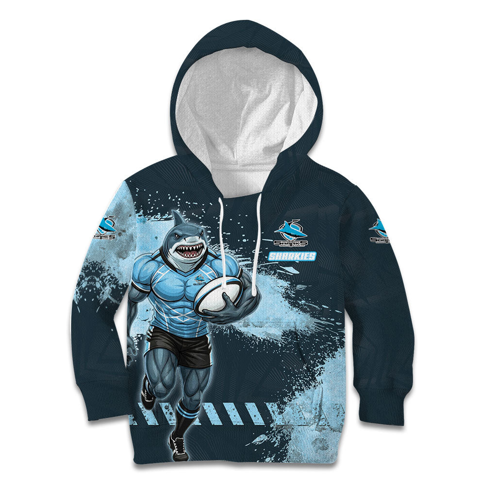 Personalised Cronulla Sutherland Sharks Rugby Kid Hoodie Sharkies Mascot - Sporty Splash Art Style