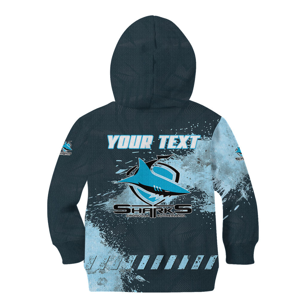 Personalised Cronulla Sutherland Sharks Rugby Kid Hoodie Sharkies Mascot - Sporty Splash Art Style