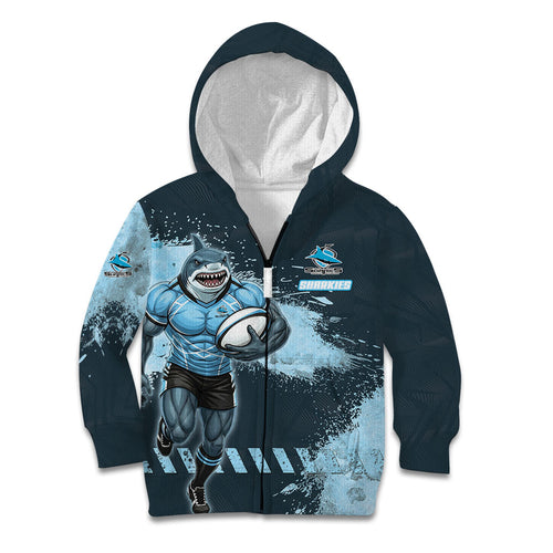 Personalised Cronulla Sutherland Sharks Rugby Kid Hoodie Sharkies Mascot - Sporty Splash Art Style