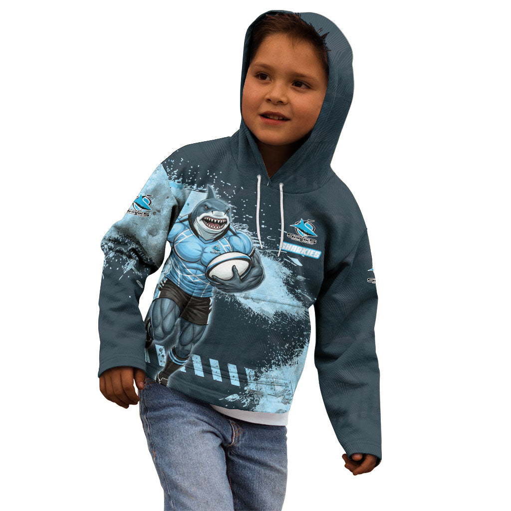 Personalised Cronulla Sutherland Sharks Rugby Kid Hoodie Sharkies Mascot - Sporty Splash Art Style