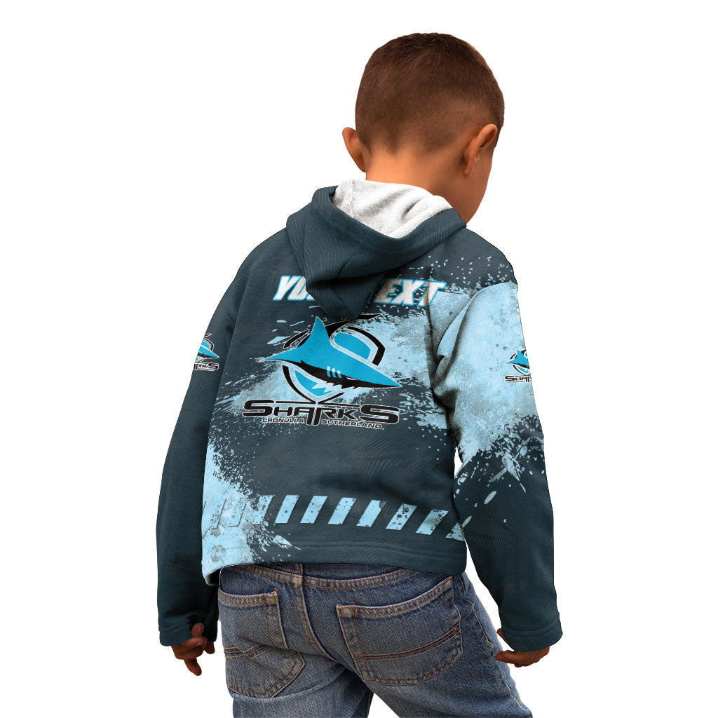 Personalised Cronulla Sutherland Sharks Rugby Kid Hoodie Sharkies Mascot - Sporty Splash Art Style