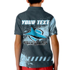 Personalised Cronulla Sutherland Sharks Rugby Kid Polo Shirt Sharkies Mascot - Sporty Splash Art Style