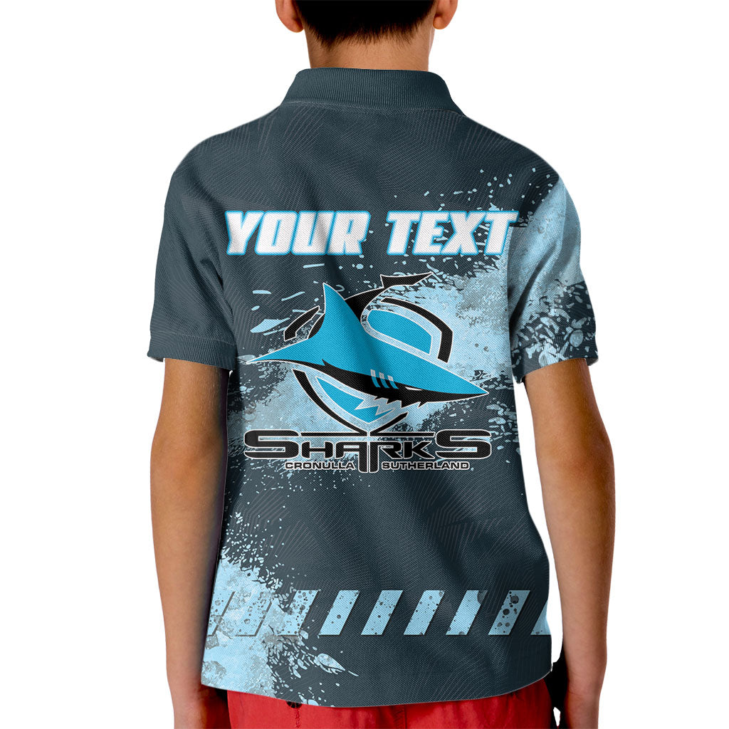 Personalised Cronulla Sutherland Sharks Rugby Kid Polo Shirt Sharkies Mascot - Sporty Splash Art Style