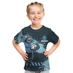 Personalised Cronulla Sutherland Sharks Rugby Kid T Shirt Sharkies Mascot - Sporty Splash Art Style
