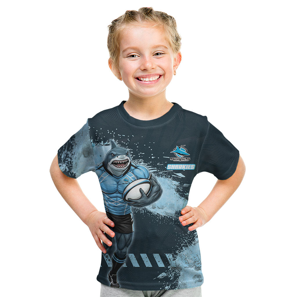 Personalised Cronulla Sutherland Sharks Rugby Kid T Shirt Sharkies Mascot - Sporty Splash Art Style