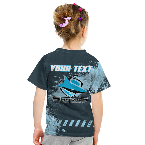 Personalised Cronulla Sutherland Sharks Rugby Kid T Shirt Sharkies Mascot - Sporty Splash Art Style