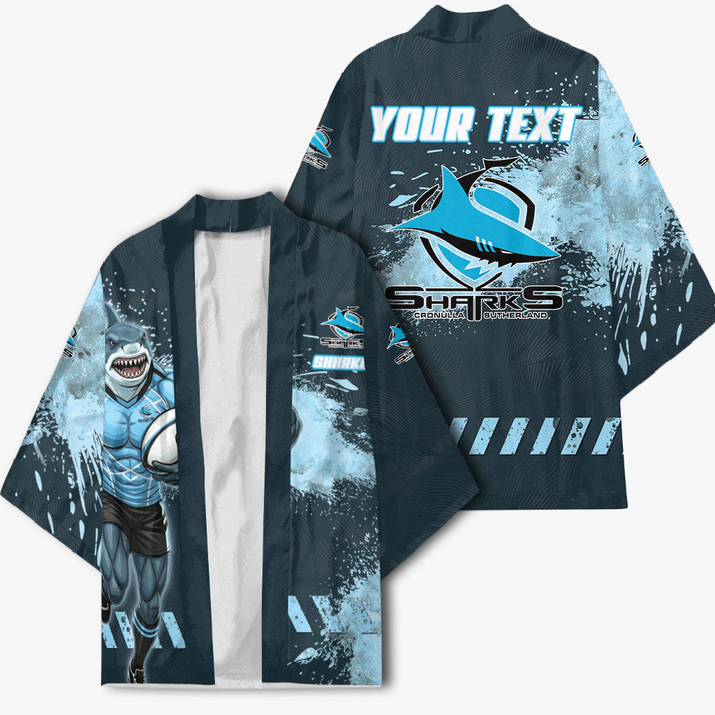 Personalised Cronulla Sutherland Sharks Rugby Kimono Sharkies Mascot - Sporty Splash Art Style
