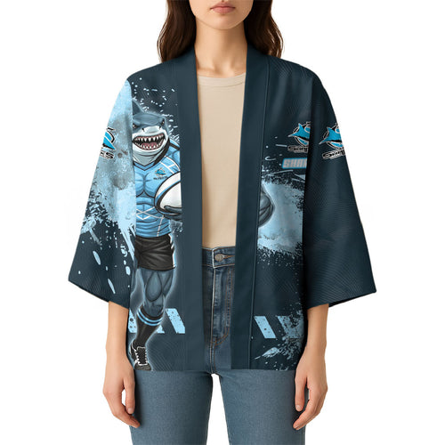 Personalised Cronulla Sutherland Sharks Rugby Kimono Sharkies Mascot - Sporty Splash Art Style