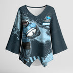 Personalised Cronulla Sutherland Sharks Rugby Kimono Sleeve Blouse Sharkies Mascot - Sporty Splash Art Style
