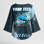 Personalised Cronulla Sutherland Sharks Rugby Kimono Sleeve Blouse Sharkies Mascot - Sporty Splash Art Style