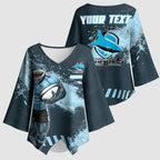 Personalised Cronulla Sutherland Sharks Rugby Kimono Sleeve Blouse Sharkies Mascot - Sporty Splash Art Style