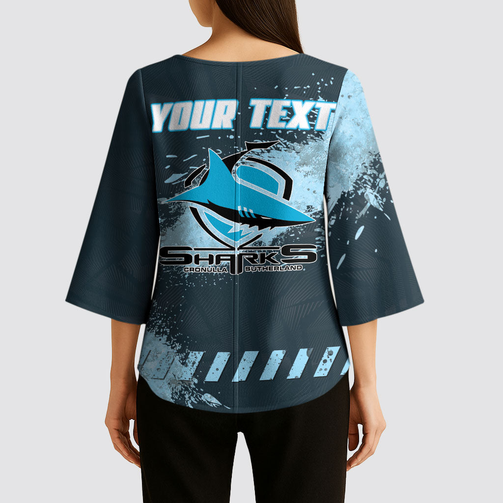 Personalised Cronulla Sutherland Sharks Rugby Kimono Sleeve Blouse Sharkies Mascot - Sporty Splash Art Style