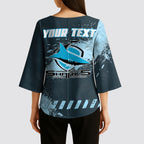 Personalised Cronulla Sutherland Sharks Rugby Kimono Sleeve Blouse Sharkies Mascot - Sporty Splash Art Style