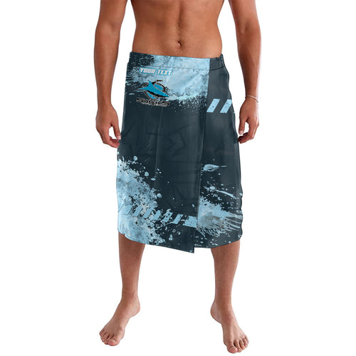 Personalised Cronulla Sutherland Sharks Rugby Lavalava Sharkies Mascot - Sporty Splash Art Style
