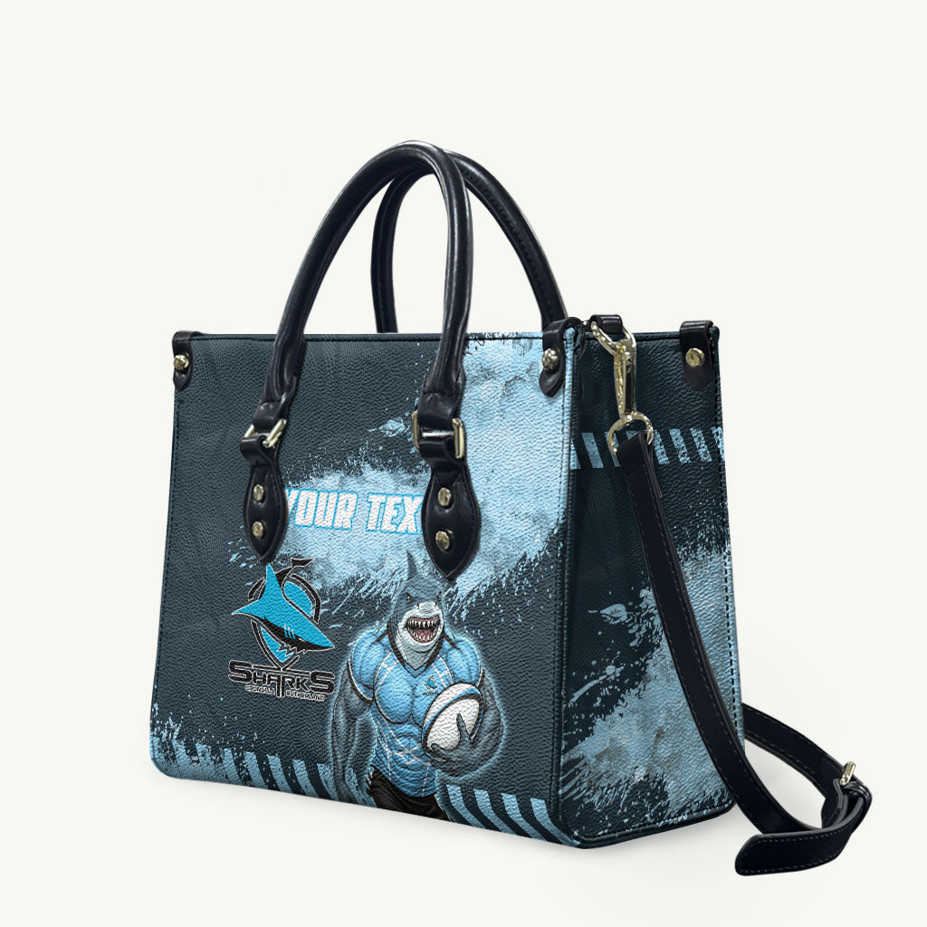 Personalised Cronulla Sutherland Sharks Rugby Leather Bag Sharkies Mascot - Sporty Splash Art Style