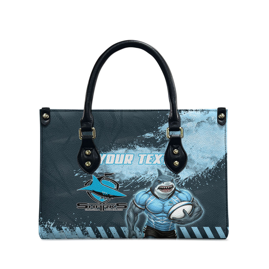 Personalised Cronulla Sutherland Sharks Rugby Leather Bag Sharkies Mascot - Sporty Splash Art Style