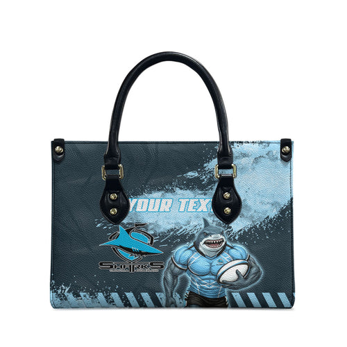 Personalised Cronulla Sutherland Sharks Rugby Leather Bag Sharkies Mascot - Sporty Splash Art Style