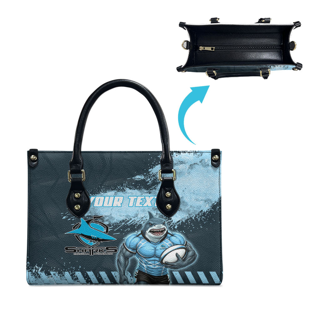 Personalised Cronulla Sutherland Sharks Rugby Leather Bag Sharkies Mascot - Sporty Splash Art Style