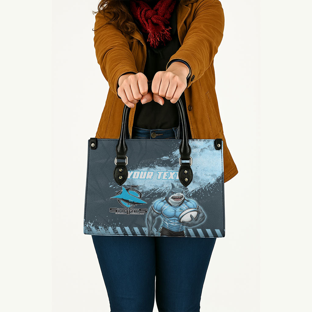 Personalised Cronulla Sutherland Sharks Rugby Leather Bag Sharkies Mascot - Sporty Splash Art Style