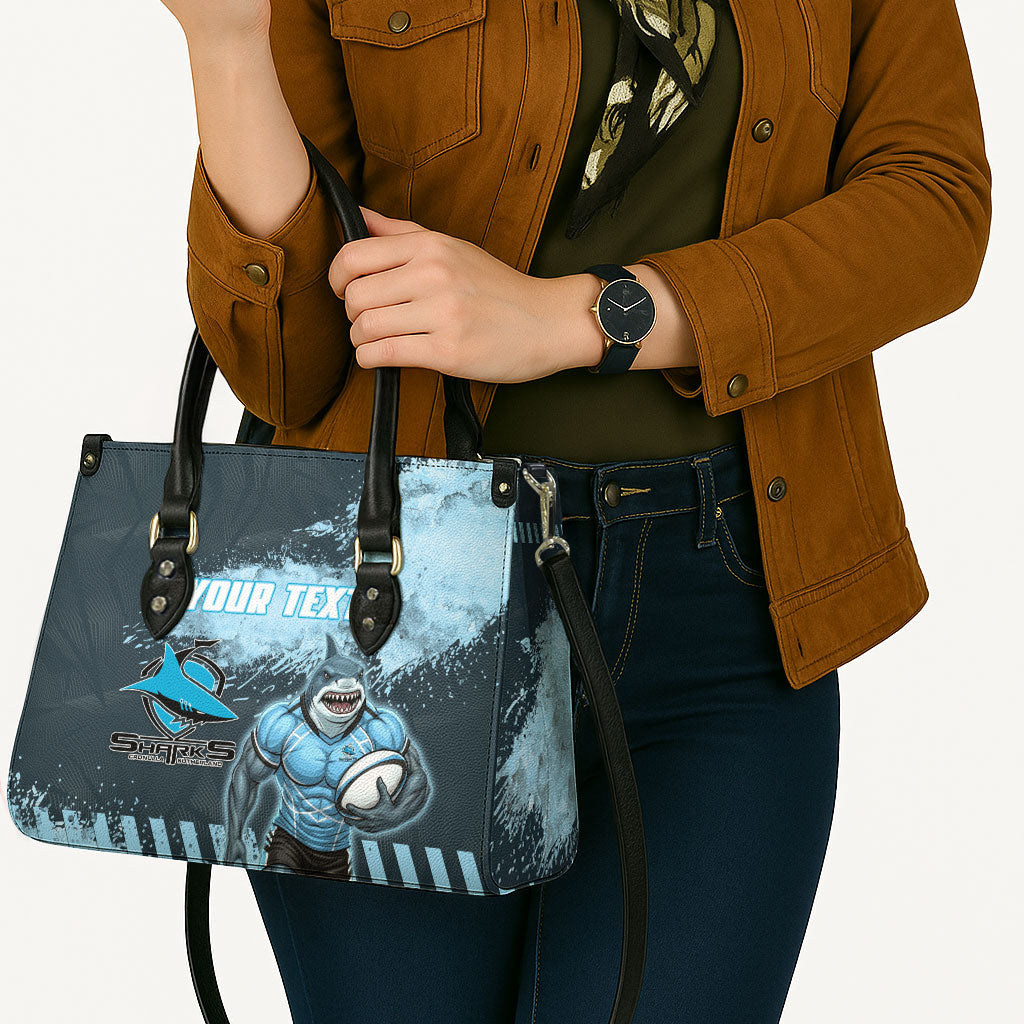 Personalised Cronulla Sutherland Sharks Rugby Leather Bag Sharkies Mascot - Sporty Splash Art Style