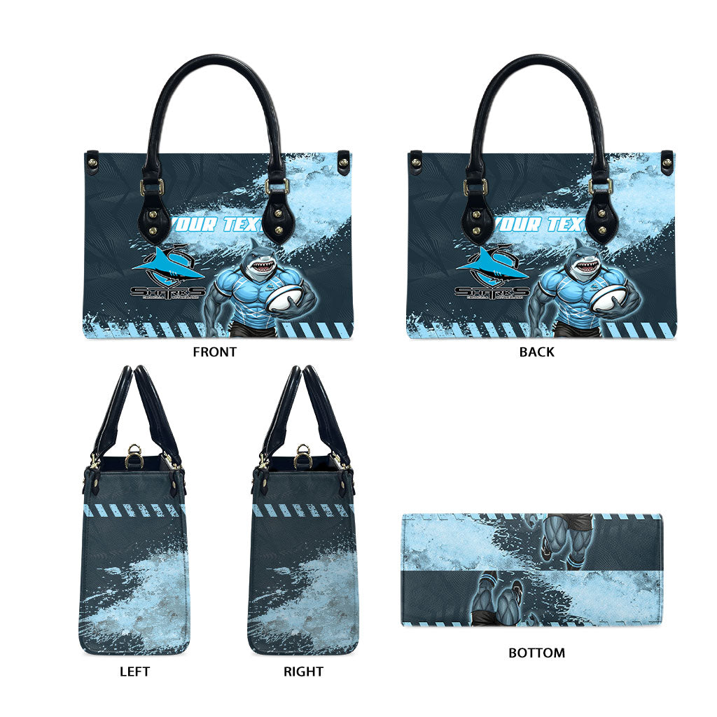 Personalised Cronulla Sutherland Sharks Rugby Leather Bag Sharkies Mascot - Sporty Splash Art Style