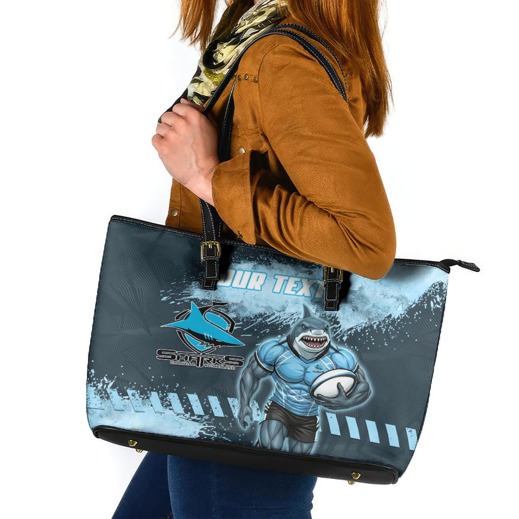 Personalised Cronulla Sutherland Sharks Rugby Leather Tote Bag Sharkies Mascot - Sporty Splash Art Style