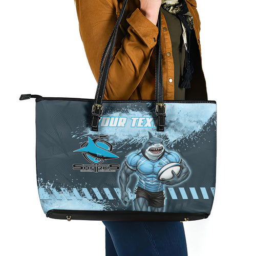 Personalised Cronulla Sutherland Sharks Rugby Leather Tote Bag Sharkies Mascot - Sporty Splash Art Style