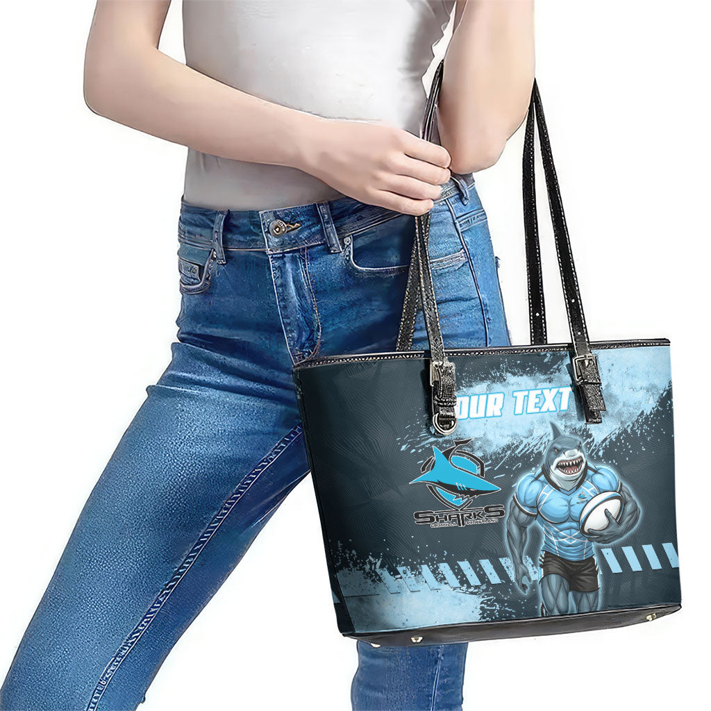Personalised Cronulla Sutherland Sharks Rugby Leather Tote Bag Sharkies Mascot - Sporty Splash Art Style