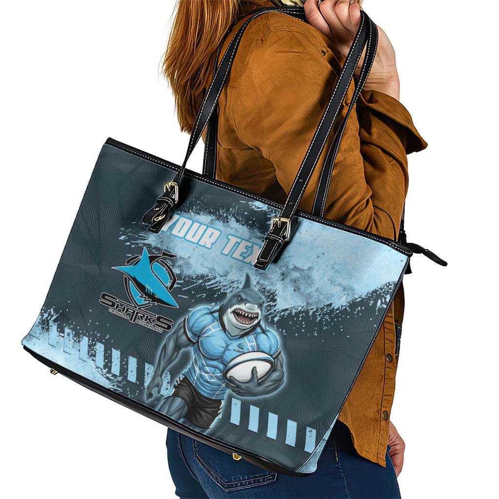 Personalised Cronulla Sutherland Sharks Rugby Leather Tote Bag Sharkies Mascot - Sporty Splash Art Style