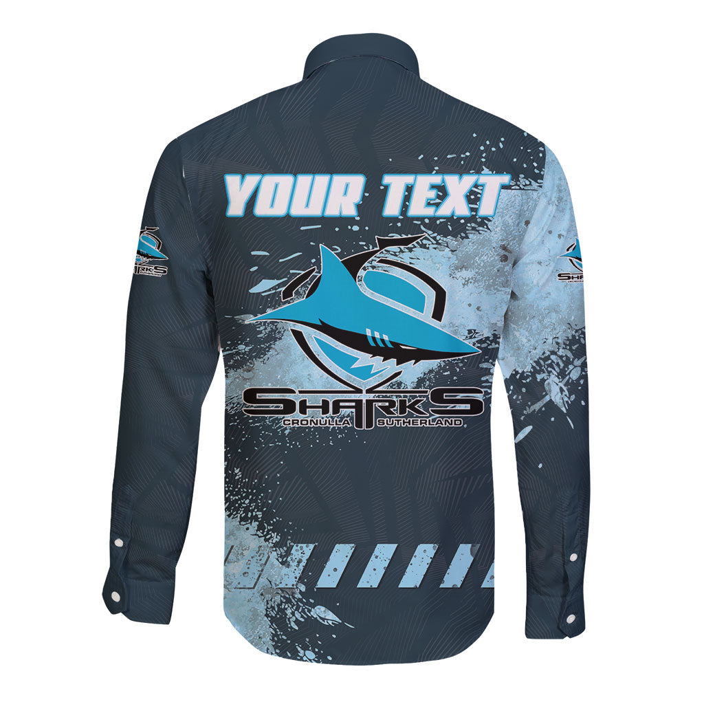 Personalised Cronulla Sutherland Sharks Rugby Long Sleeve Button Shirt Sharkies Mascot - Sporty Splash Art Style