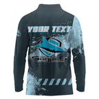 Personalised Cronulla Sutherland Sharks Rugby Long Sleeve Polo Shirt Sharkies Mascot - Sporty Splash Art Style