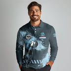 Personalised Cronulla Sutherland Sharks Rugby Long Sleeve Polo Shirt Sharkies Mascot - Sporty Splash Art Style