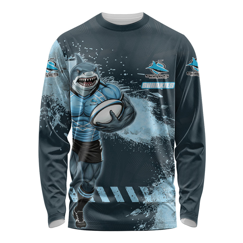 Personalised Cronulla Sutherland Sharks Rugby Long Sleeve Shirt Sharkies Mascot - Sporty Splash Art Style