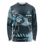 Personalised Cronulla Sutherland Sharks Rugby Long Sleeve Shirt Sharkies Mascot - Sporty Splash Art Style