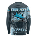 Personalised Cronulla Sutherland Sharks Rugby Long Sleeve Shirt Sharkies Mascot - Sporty Splash Art Style