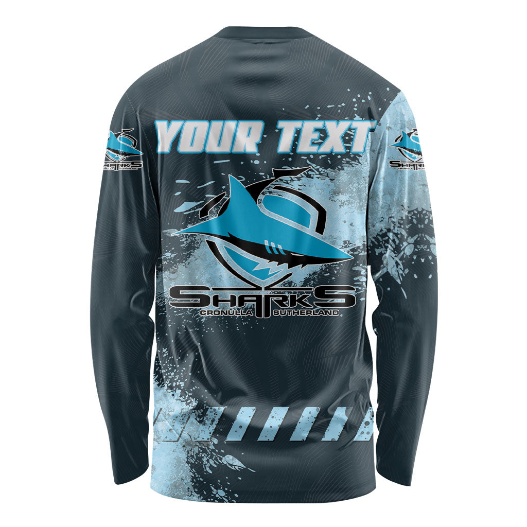 Personalised Cronulla Sutherland Sharks Rugby Long Sleeve Shirt Sharkies Mascot - Sporty Splash Art Style